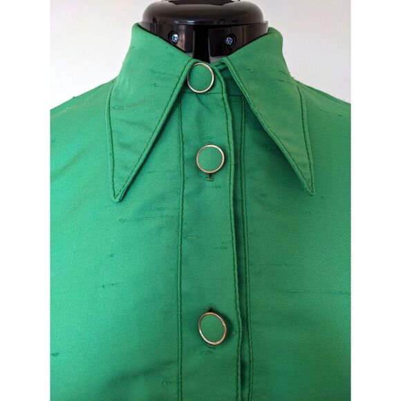 Vintage 70s QIANA Shantung Dagger Collar Button Front Midi Shirt Dress, Sz. 6/8 - Picture 5 of 13